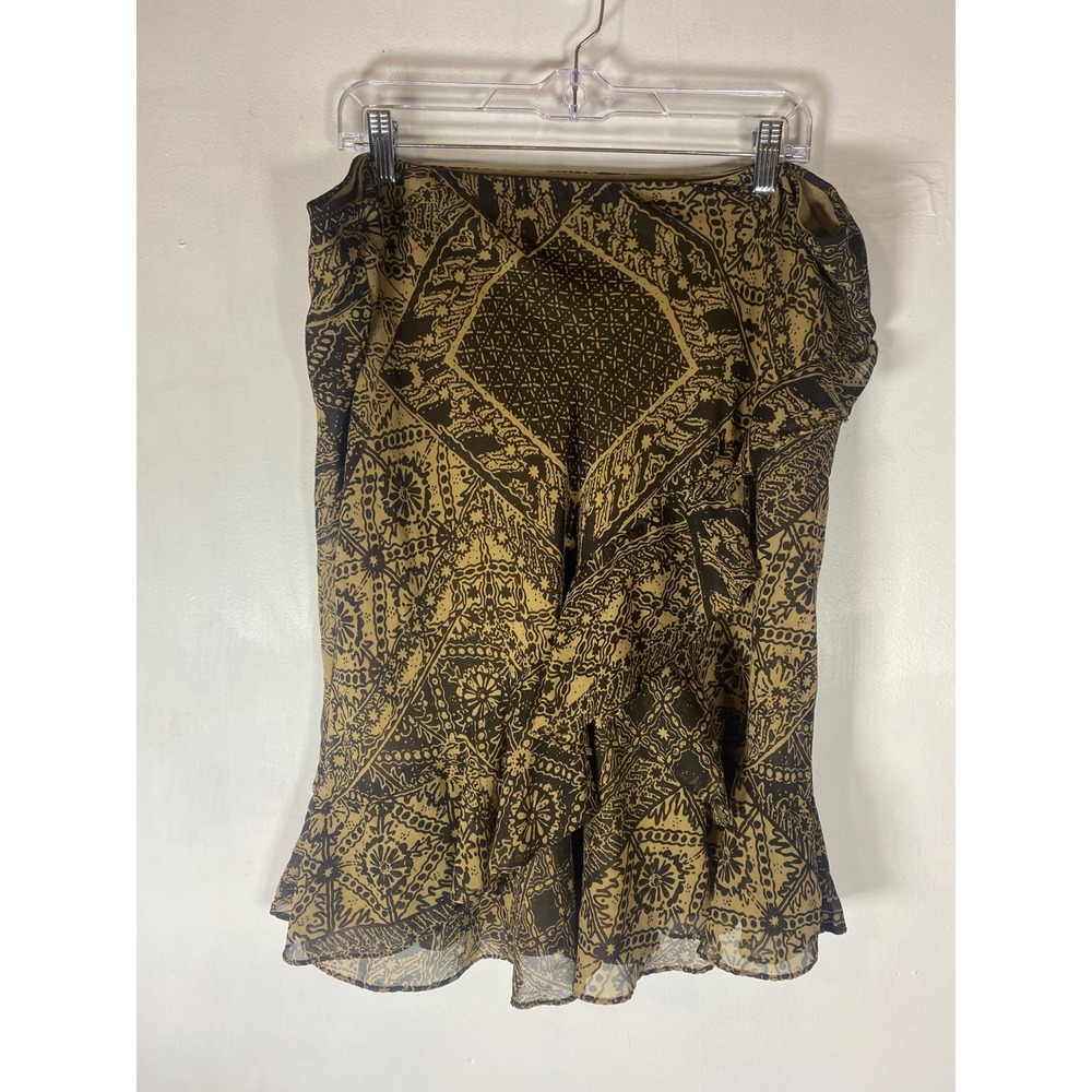 Chaps Boho Tiered Ruffle Handkerchief‎ Hem Midi Skirt Brown Black XL Boho Earthy